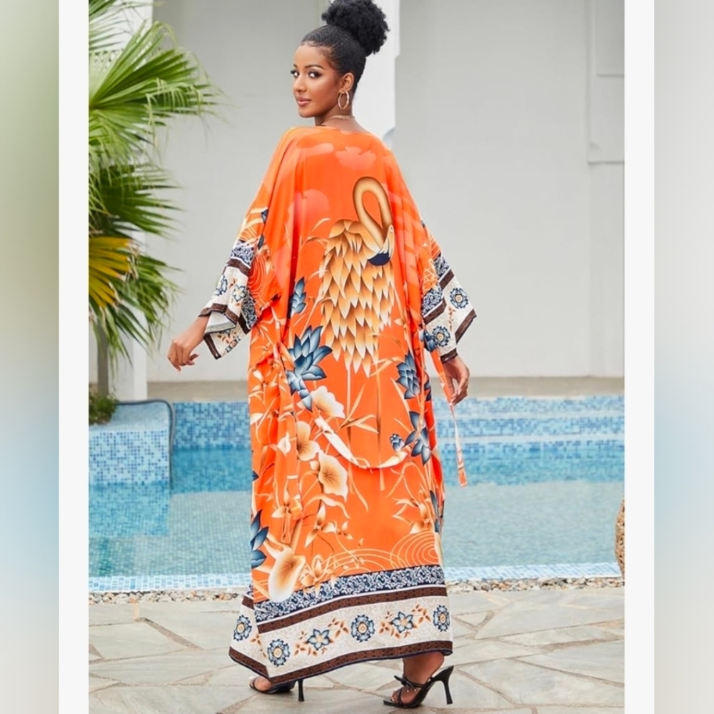 NWOT/ Chiffon Tassel Open Front Kimono Cardigans for Women Print Beach S